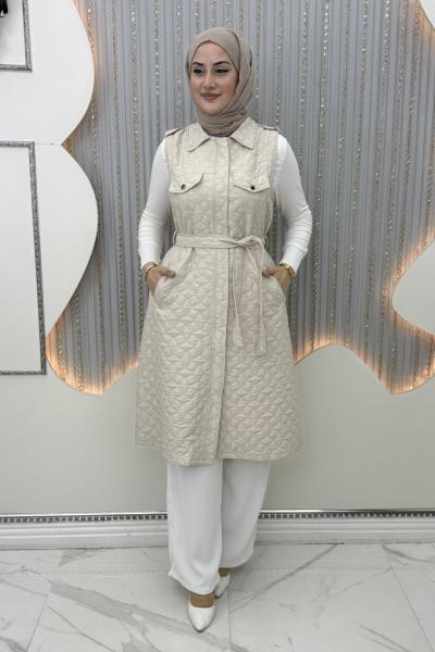 Alin Kapitone Yelek Krem