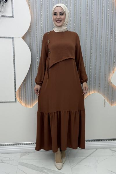 Aram düğme elbise Kiremit