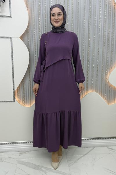 Aram düğme elbise Mor