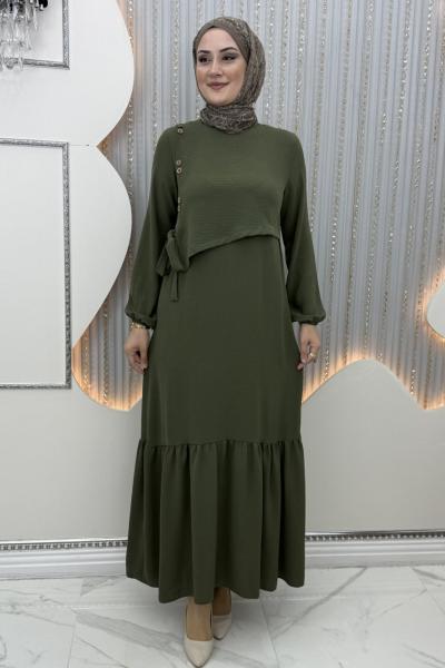 Aram düğme elbise Yeşil