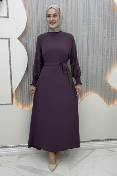 Arşin Taşlı Elbise Mor