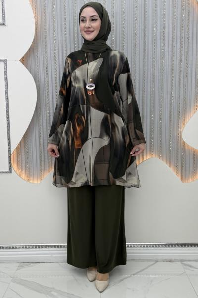 Dalga Pantolonlu Takım  Haki