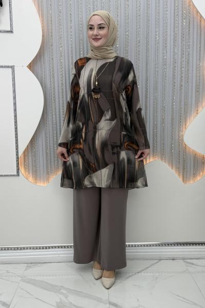 Dalga Pantolonlu Takım  Vizon