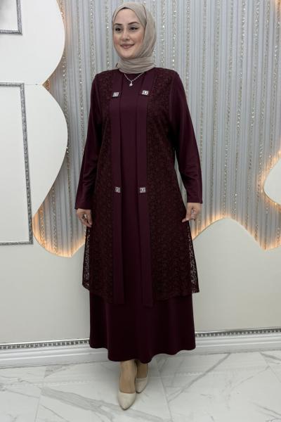 Hanımtül Hırkalı Elbise Bordo