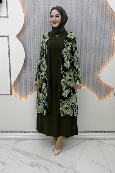 Kardelen Elbiseli Hırka Haki