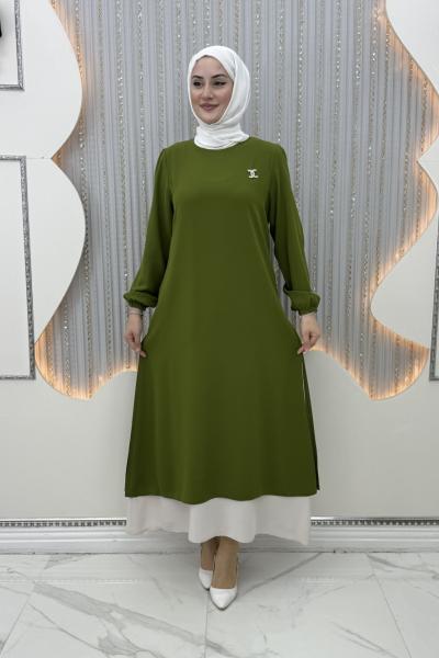 Katarina Çift Katlı Elbise Yağ Yeşili