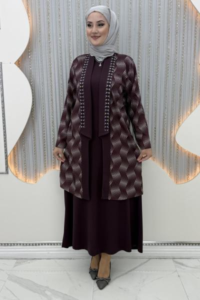 Lemanur Elbiseli Hırka Mürdüm