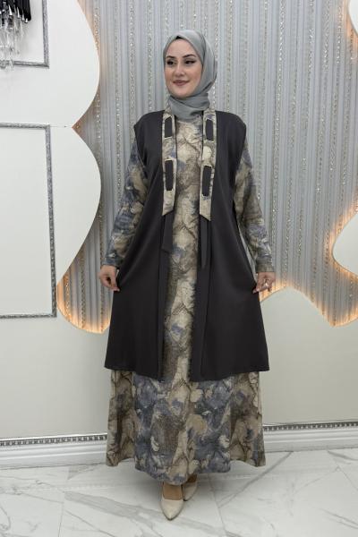 Mehra Elbiseli Hırka Gri