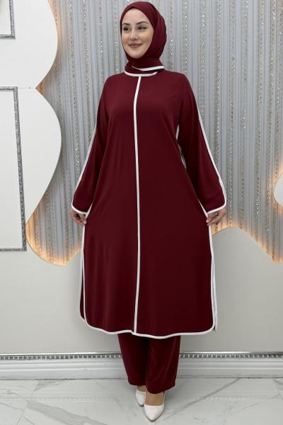 Meryemce Pantolonlu Takım Bordo