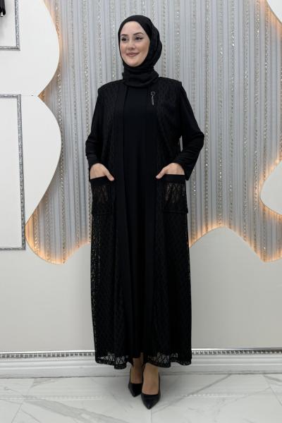 Nurella Elbiseli Hırka Siyah