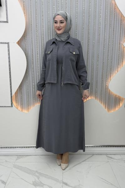 Nursena Elbiseli Hırka Gri