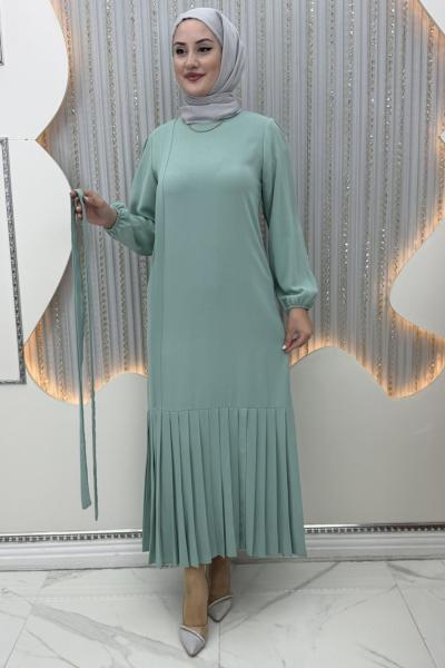 Piliseli Düşsel Elbise  Mint Yeşili