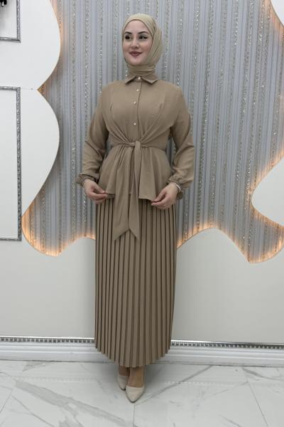 Pırıltı Etekli Takım  Krem