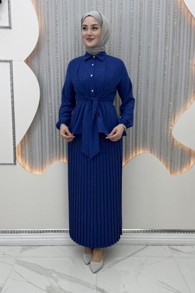 Pırıltı Etekli Takım  Mavi