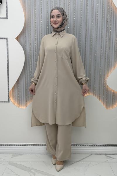 Rozalin Pantolonlu Takım  Krem