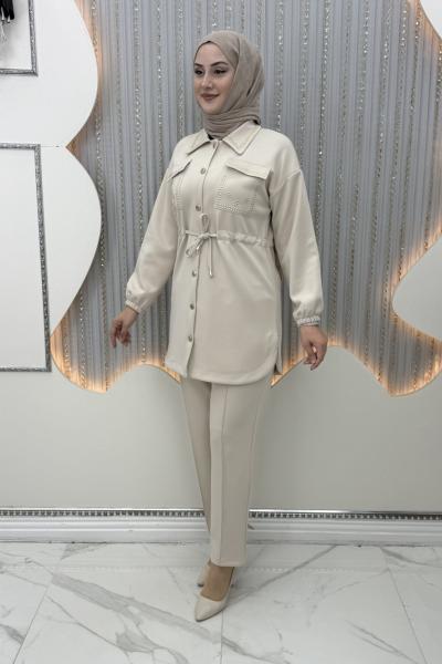Şaheser Pantolonlu Takım Krem