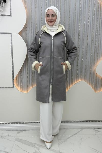 Şimal Kürk Kaban Gri