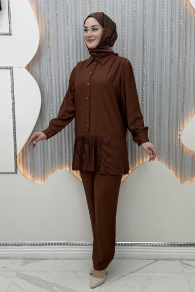 Suna Pantolonlu Takım Kahverengi