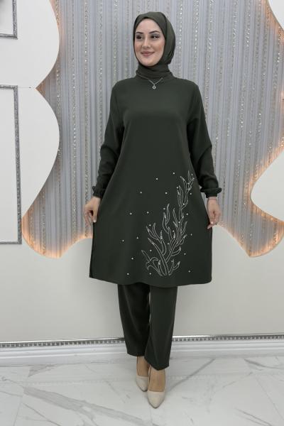 Süzün pantolonlu takım Haki