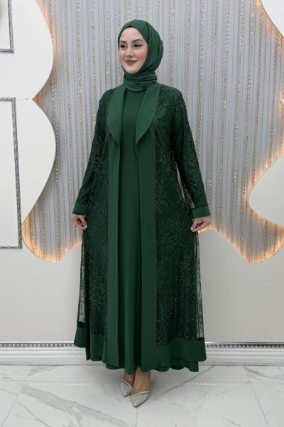 Zarif Elbiseli Hırka Zümrüt