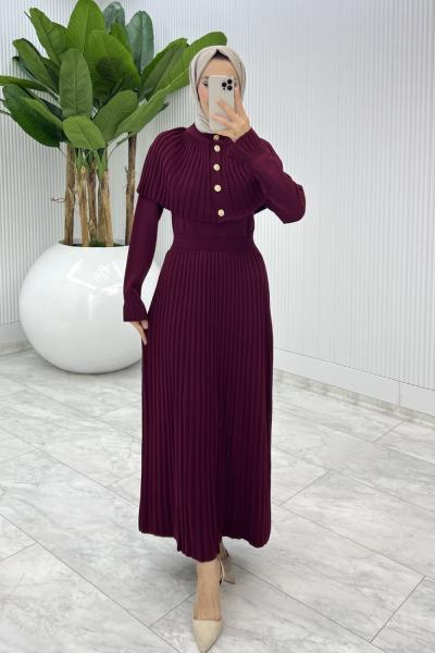Bordo Sümeyye İkili Triko Takım Tesettür Giyim