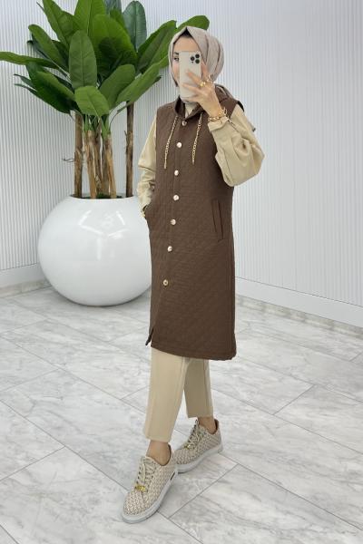 Kahve Kapitone Yelek Tesettür Giyim
