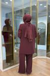Bağcık Detaylı Ceket Takım Bordo