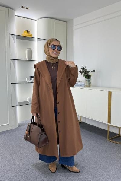 Kapüşonlu Astarlı Trençkot Camel