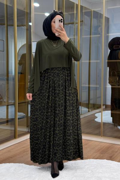 Leopar Desen  Tilda Elbise Haki