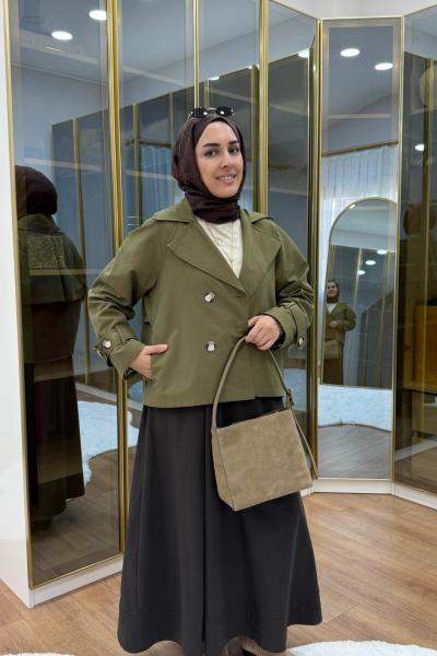 Reglan kol Kısa Trençkot Haki