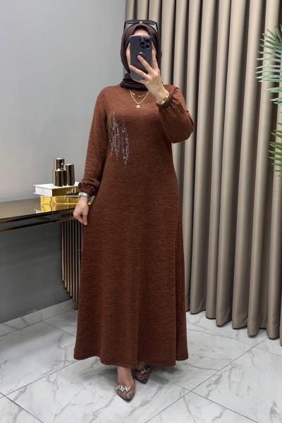 Çağla Triko Elbise Kahve