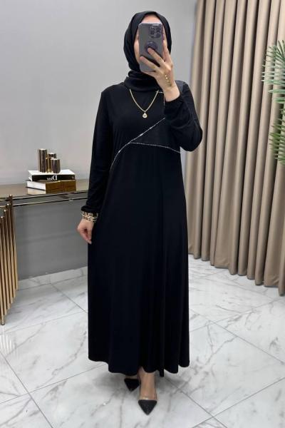 Gülbin Taş Deri Detaylı Elbise