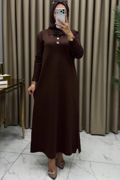 İdil Merserize Elbise Kahve