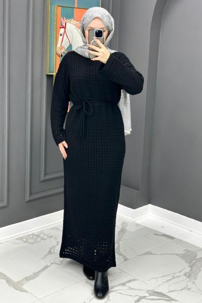 Astarlı Triko Elbise - Siyah