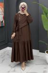 Gülseli elbise kahverengi