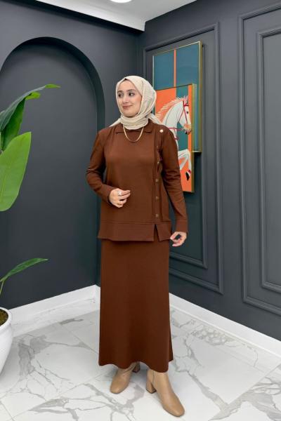 Merserize Triko Takım - Kahve