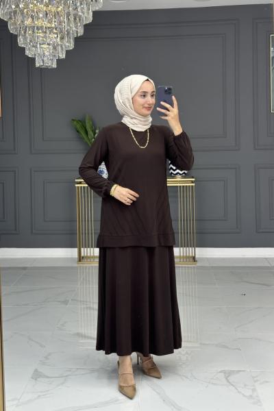 yeşim etekli takım -  kahve