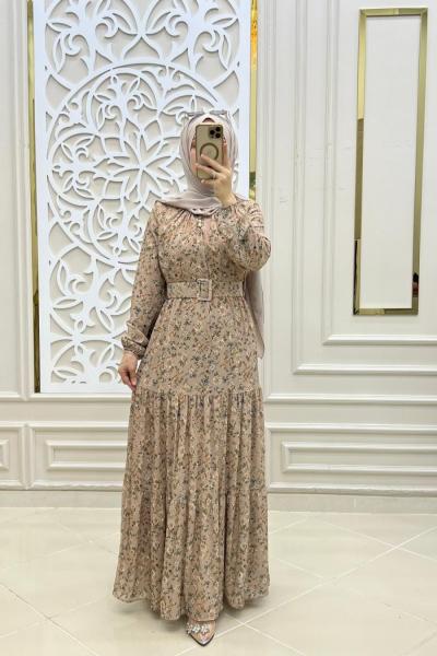 Aysima Tesettür Şifon Elbise  Vizon