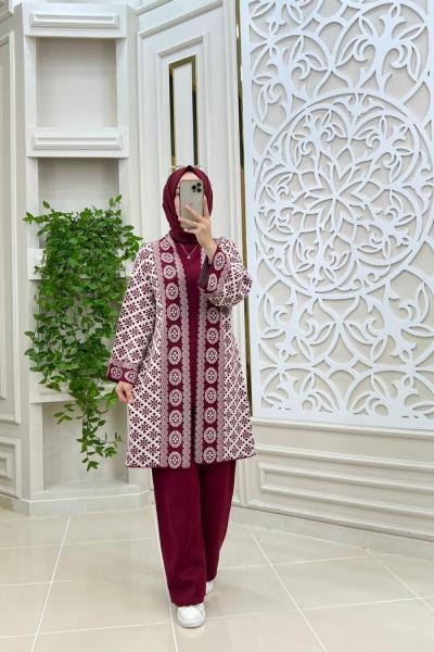 Basma Triko 3 Lü Takımım Bordo