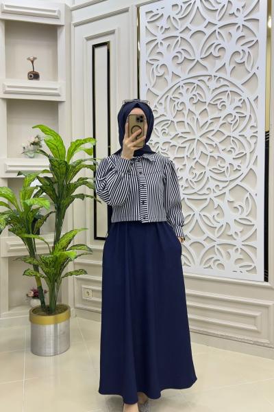 Çizgili Jile Takım  Lacivert