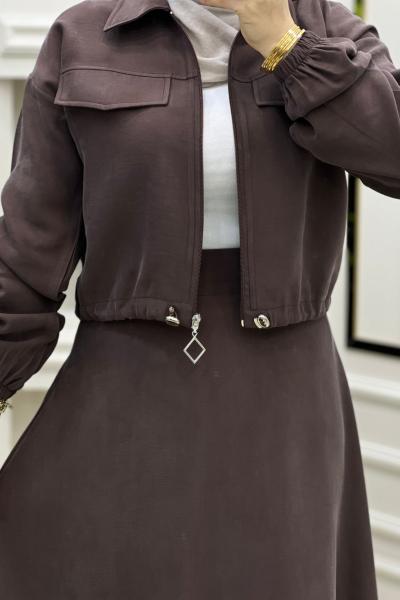 Favori Ceket Etek Takım  Kahverengi