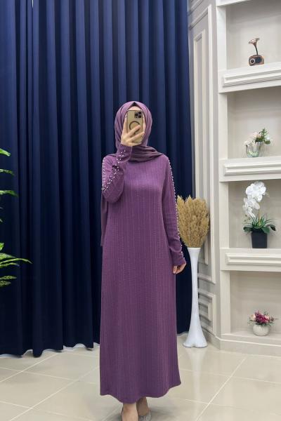 İncili Elbise Mor