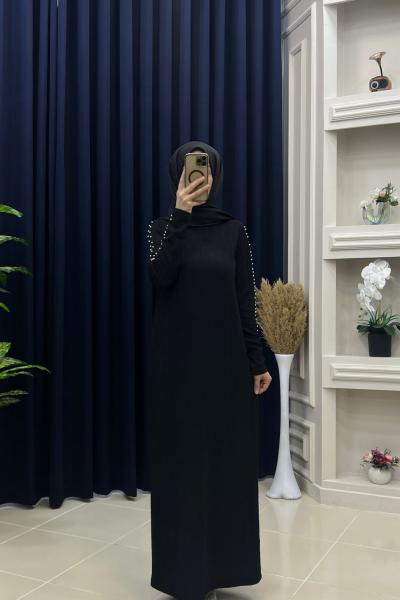 İncili Elbise Siyah