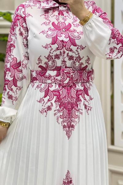 İpek Saten Elbise Fuşya