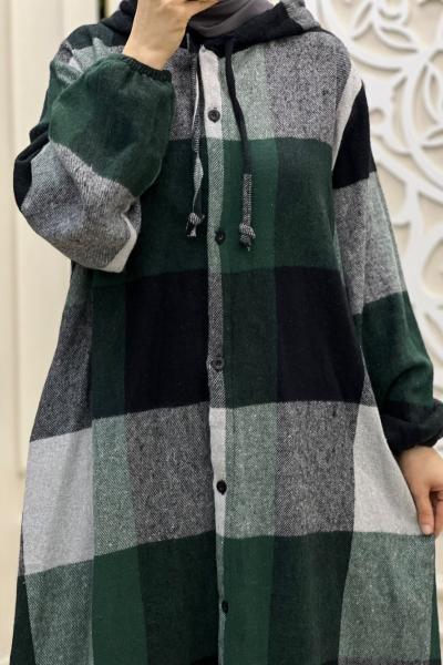 Kare Oduncu Maxi Gömleğim Petrol Yeşili