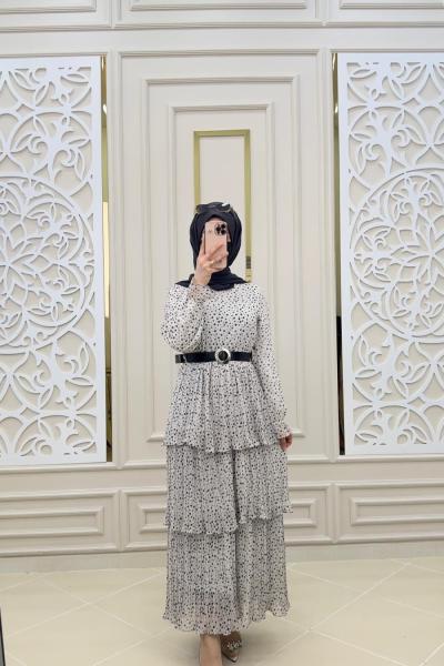 Kat kat Tesettür Elbise  Beyaz