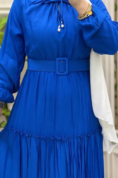 Keten Elbisem Saks Mavisi