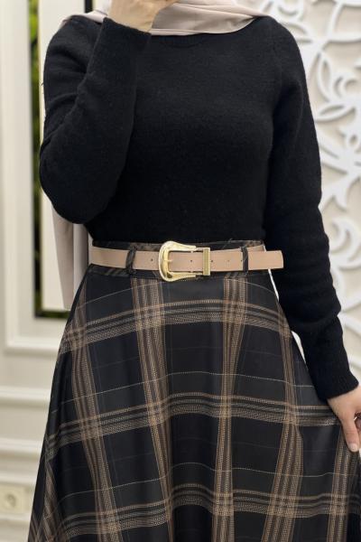 Modern Ekose Etek Siyah