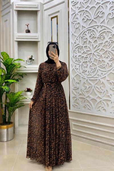 Parla Leopar Elbise Siyah