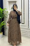 Parla Leopar Elbise Kahverengi